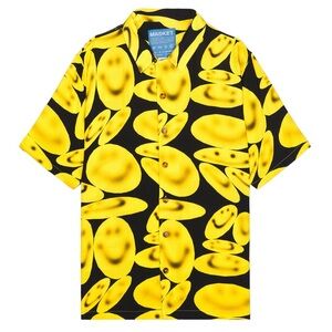 NWT Market Smiley Cabana Shirt Men’s M Yellow Black Rayon Button Up